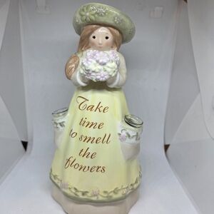 Charming Ceramic Figurine with 2 Small Flower Holders